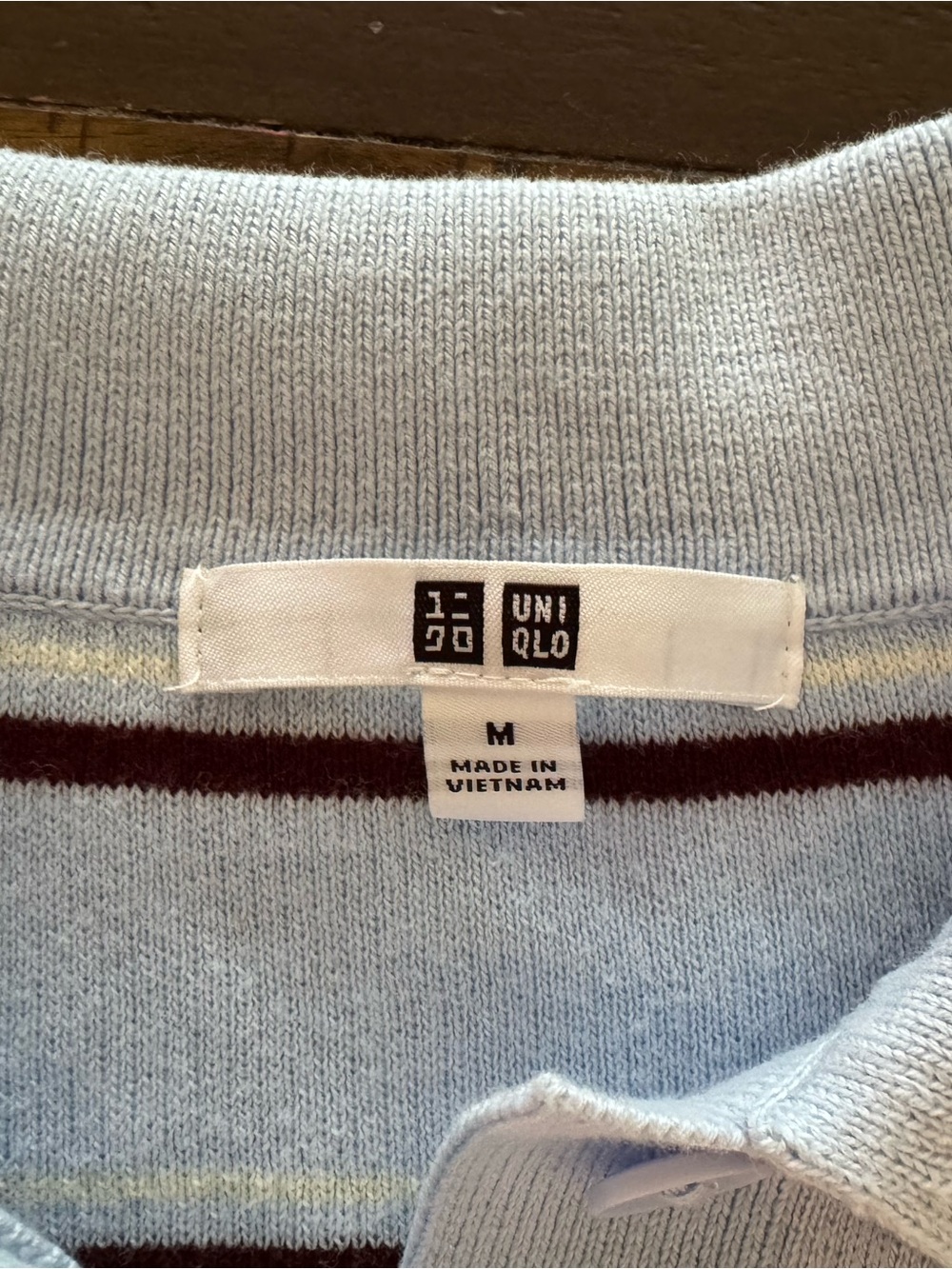 Uniqlo Light Blue Polo with Burgundy Stripe Detail - Picture 2 of 3